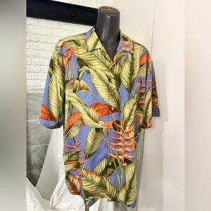 NWOT Tommy Bahama silk Green and Blue Casual Button Down camp Shirt U.S. 2XT
